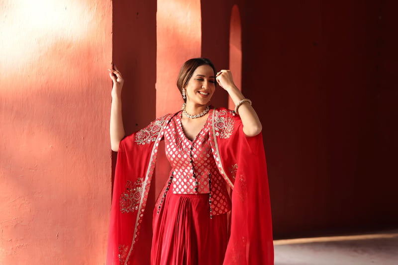 Red Chanderi Dhoti Set