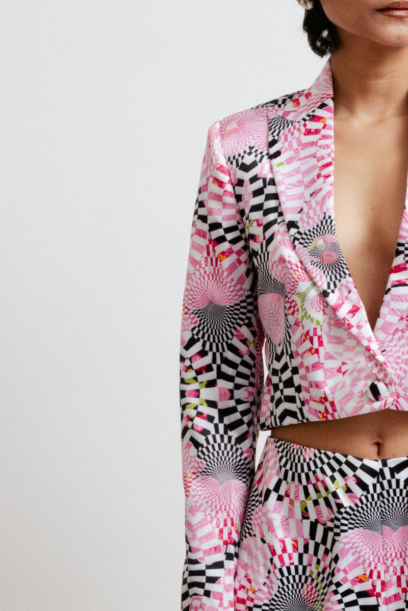 Multicolor Digital Print Cropped Tailored Jacket