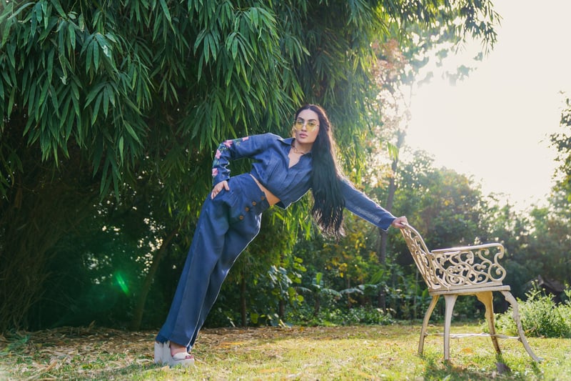Navy Blue High-Rise Linen Flared Trousers