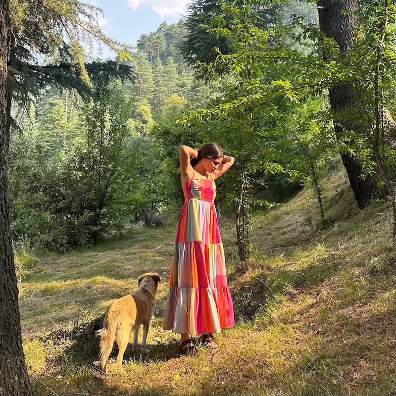 Multicolor Colorblocked Tiered Maxi Dress with Square Neck