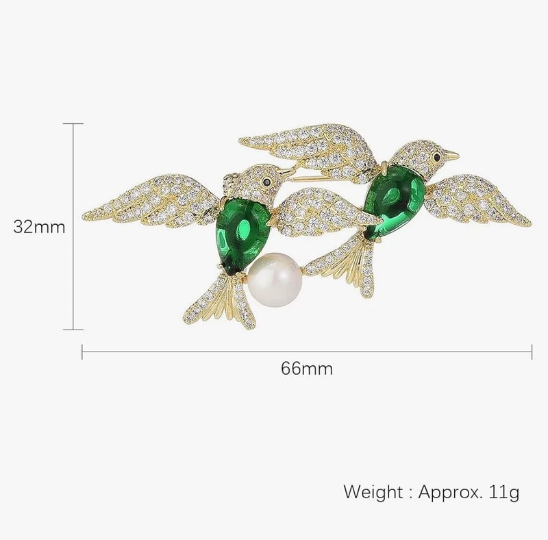 Twin Emerald Lovebird Brooch