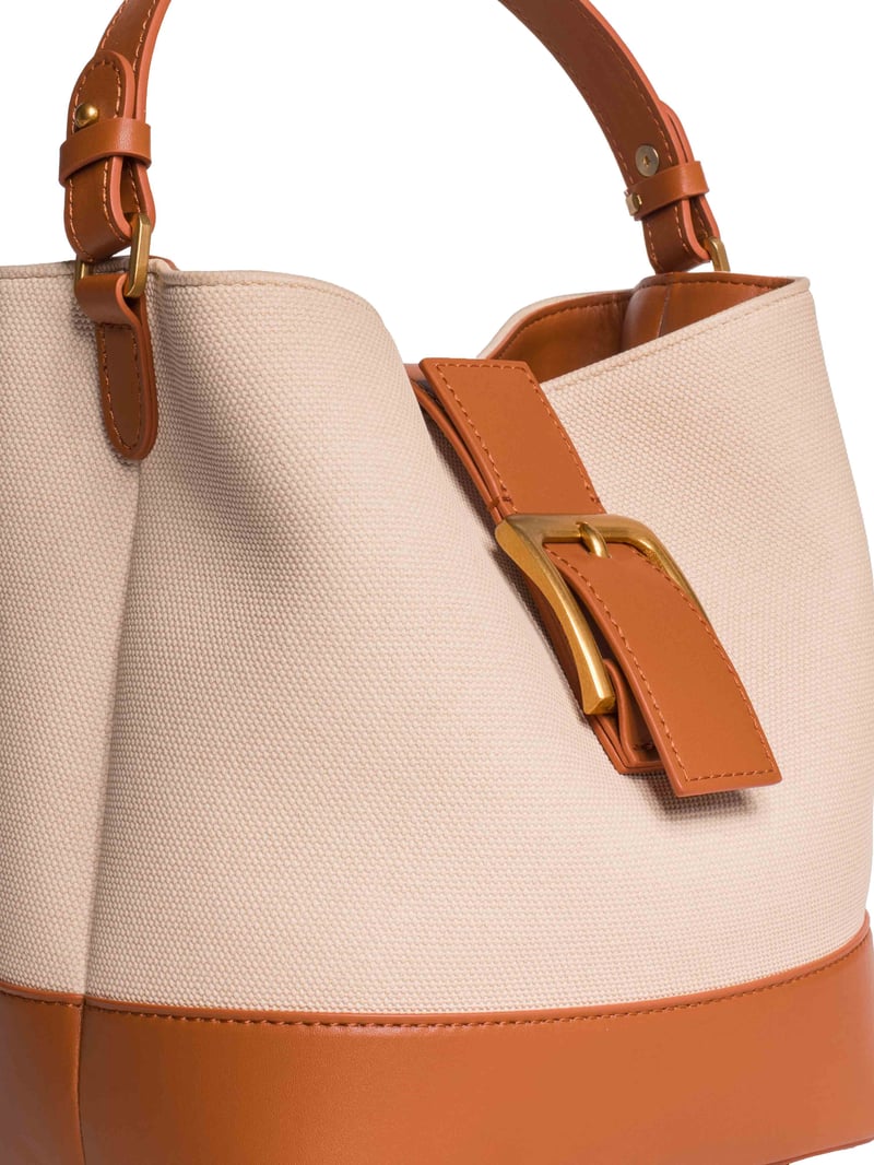 Sylvia- Ladies Leather Bucket Bag Ivory/Tan