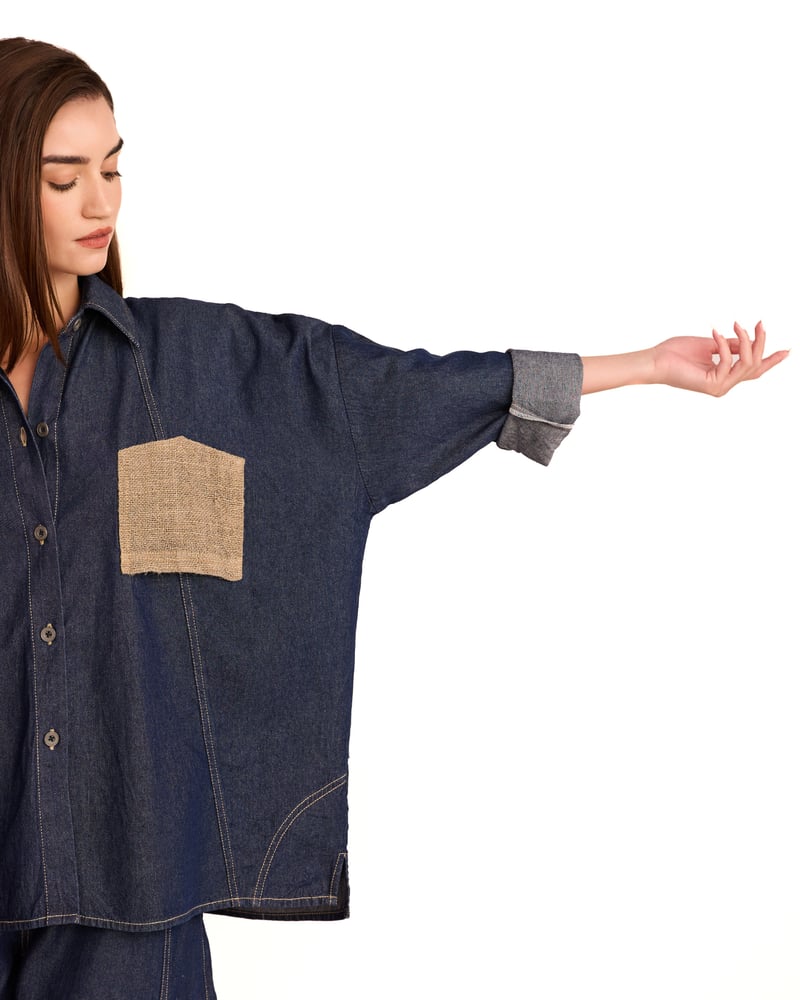 Denim and Jute Free Size Sack Pocket Shirt