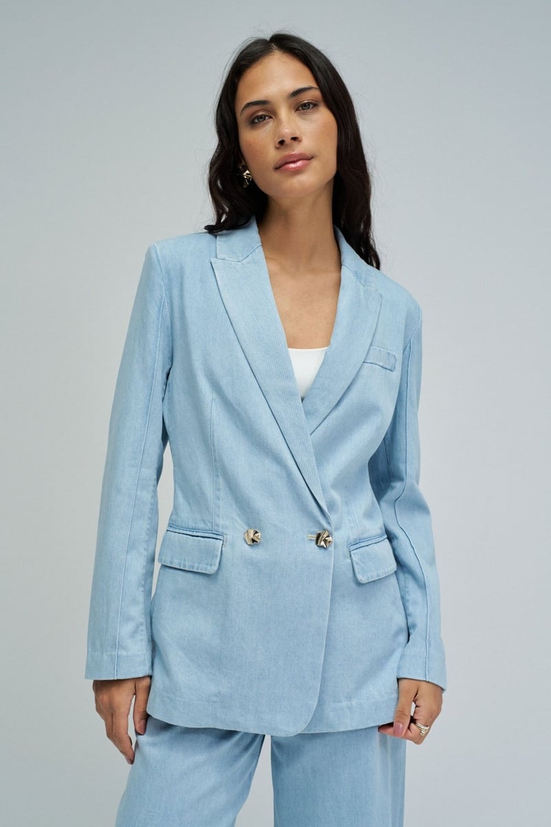 Light Blue Tailored Double-Breasted Blazer Jacket