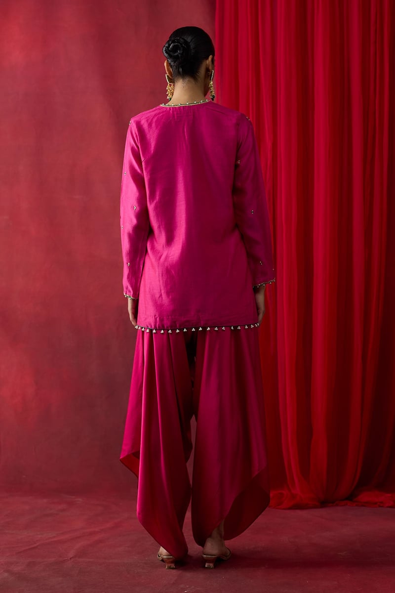 Pink Embroidered Co-ord Set with Cowl Pants