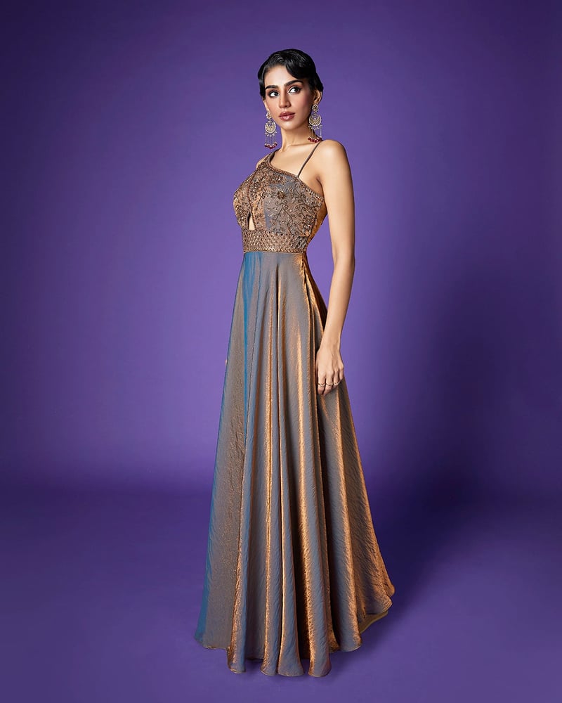 Twilight Dusk One-Shoulder Shimmer Maxi Gown