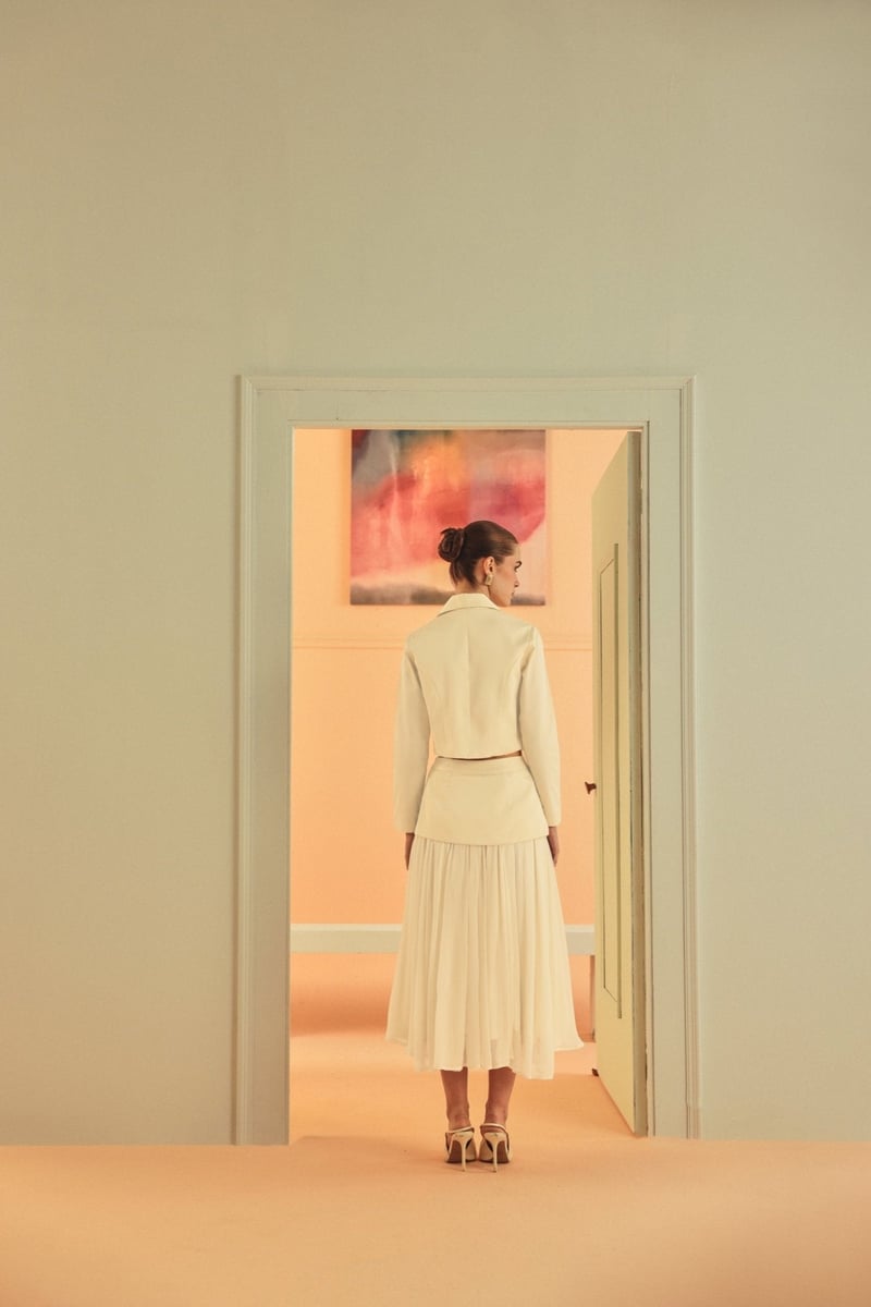 Ivory High-Waist Pleated Midi Skirt