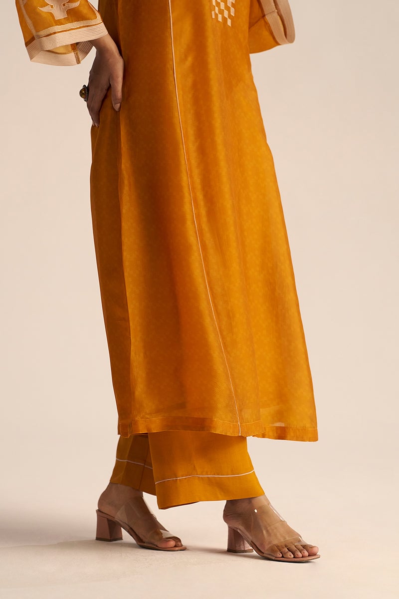 Nugget Yellow Silk Kurta and Wide-Leg Pants Co-ord Set