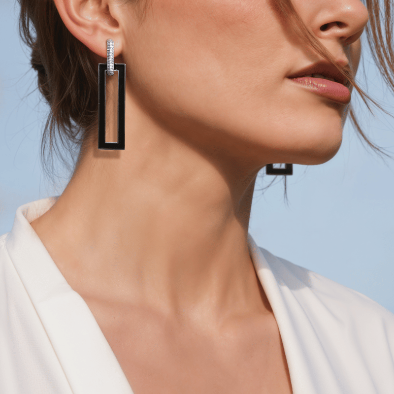 Black Enamel Line Hoop — Kesya
