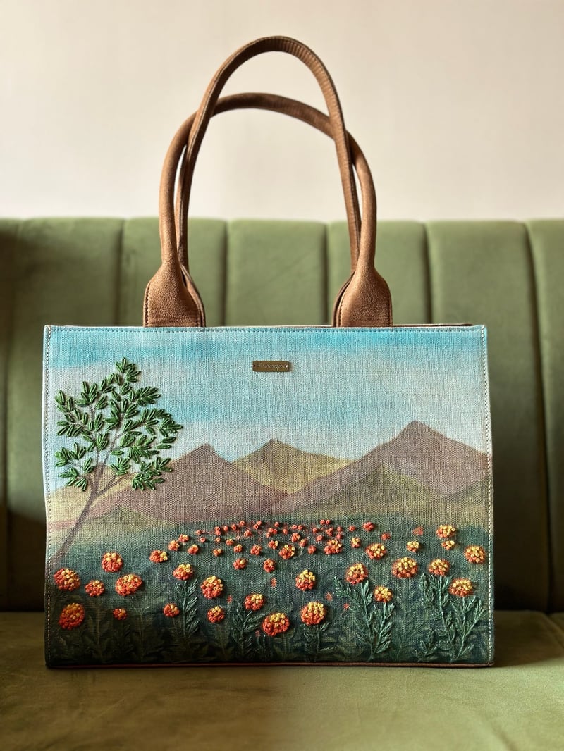 Marigold Tote Bag - Hand-Painted And Hand-Embroidered