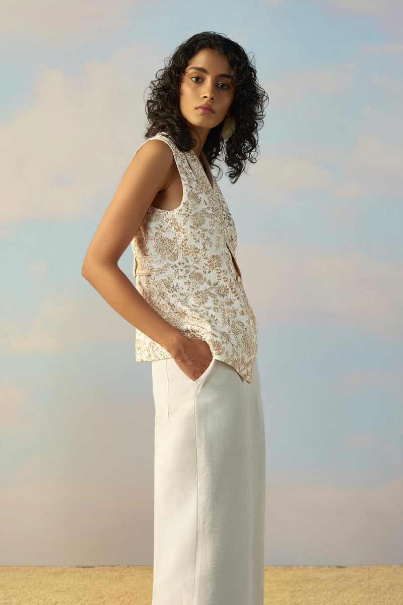 Ivory Straight-Cut Linen-Blend Trousers