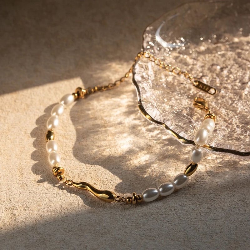 Glass Pearl Beads Chain Bracelet, Harper