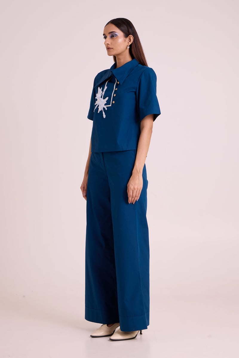 Cobalt Blue Shirt and Wide-Leg Pants Co-ord Set