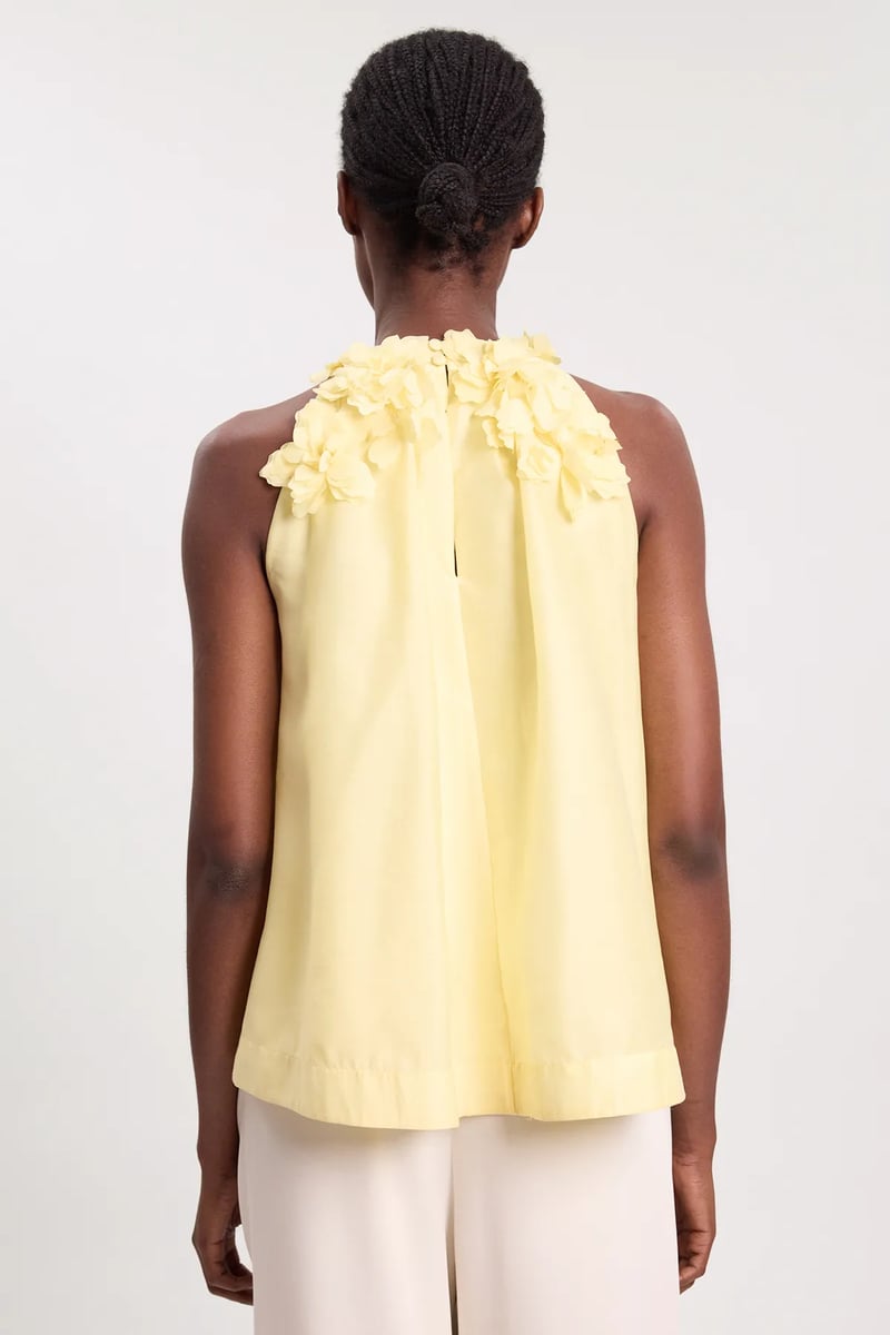Floral Applique Woven Halter Woven Blouse