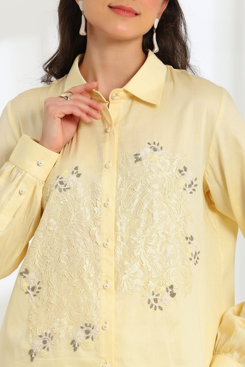 Butter Yellow Embroidered Button-Down Shirt