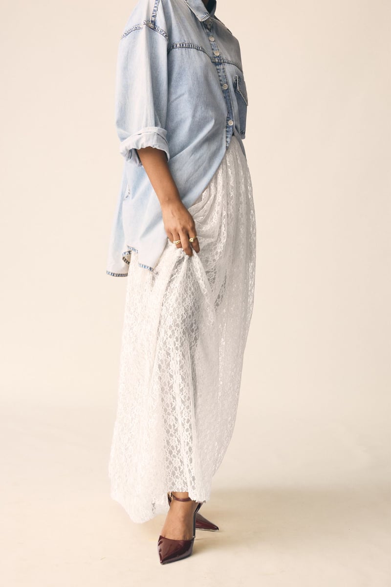 White Lace Maxi Skirt with Built-in Inner Shorts