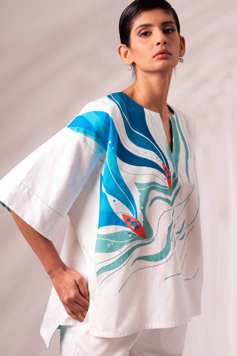 Multicolor Abstract Print Boxy Cotton Twill Top