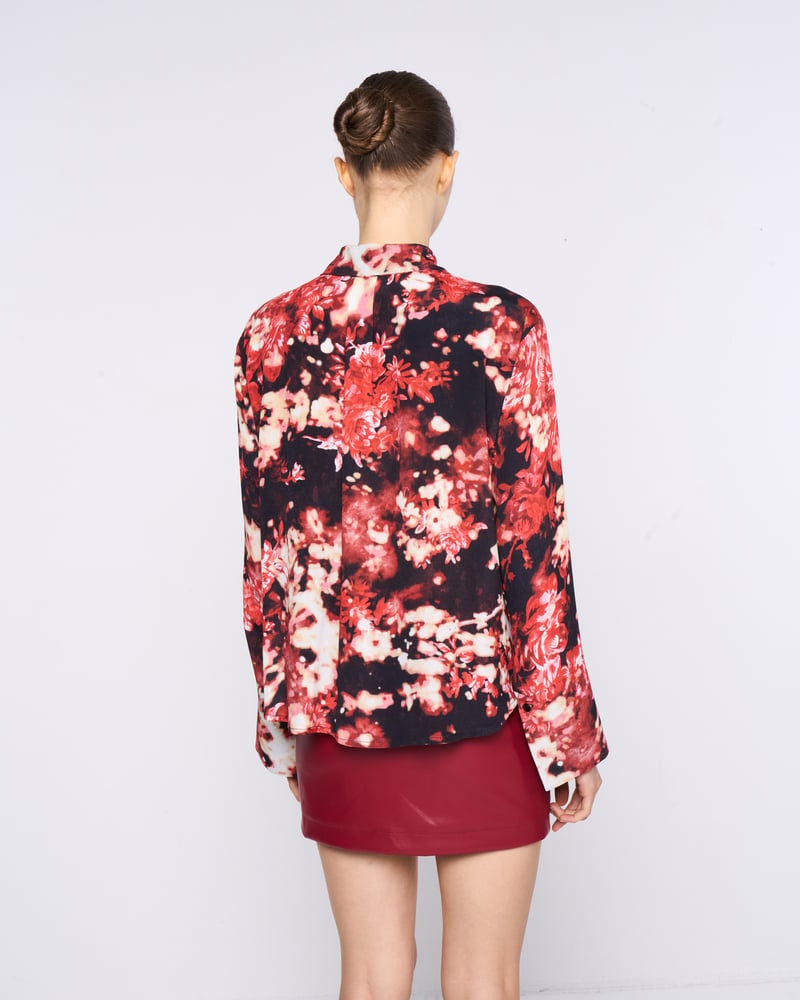 Red and Black Floral Printed Button-Down Shirt