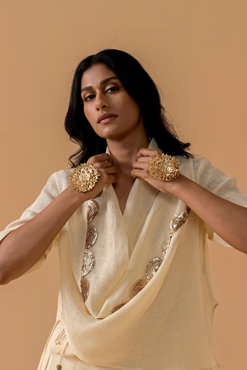Cream Gauze Linen Cape and Palazzo Co-ord Set