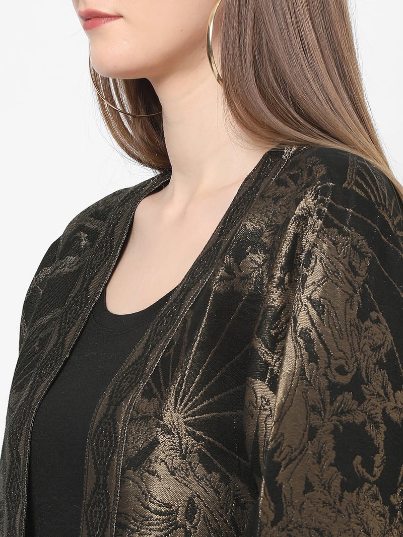 Black Metallic Brocade Kimono Jacket