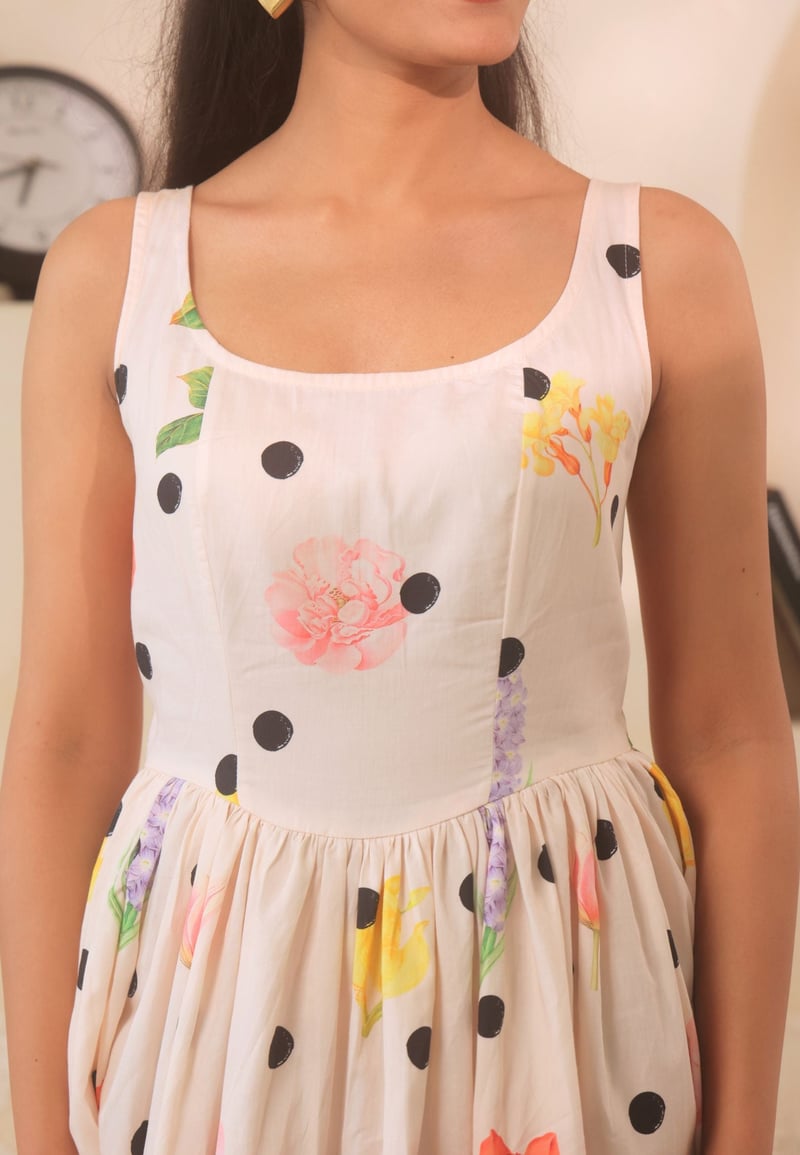 White Multicolor Printed Fit and Flare Midi Dress