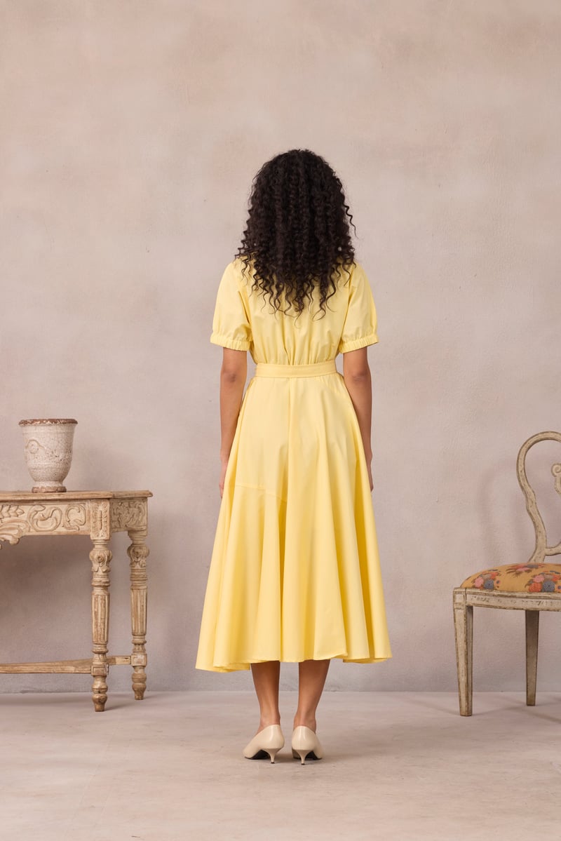 Lemon Sorbet Zip-Front Fit and Flare Midi Dress