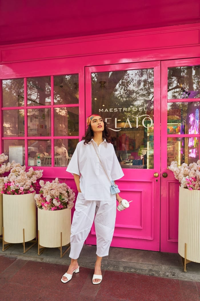White Cotton Poplin Shirt and Tapered Pants Co-ord Set