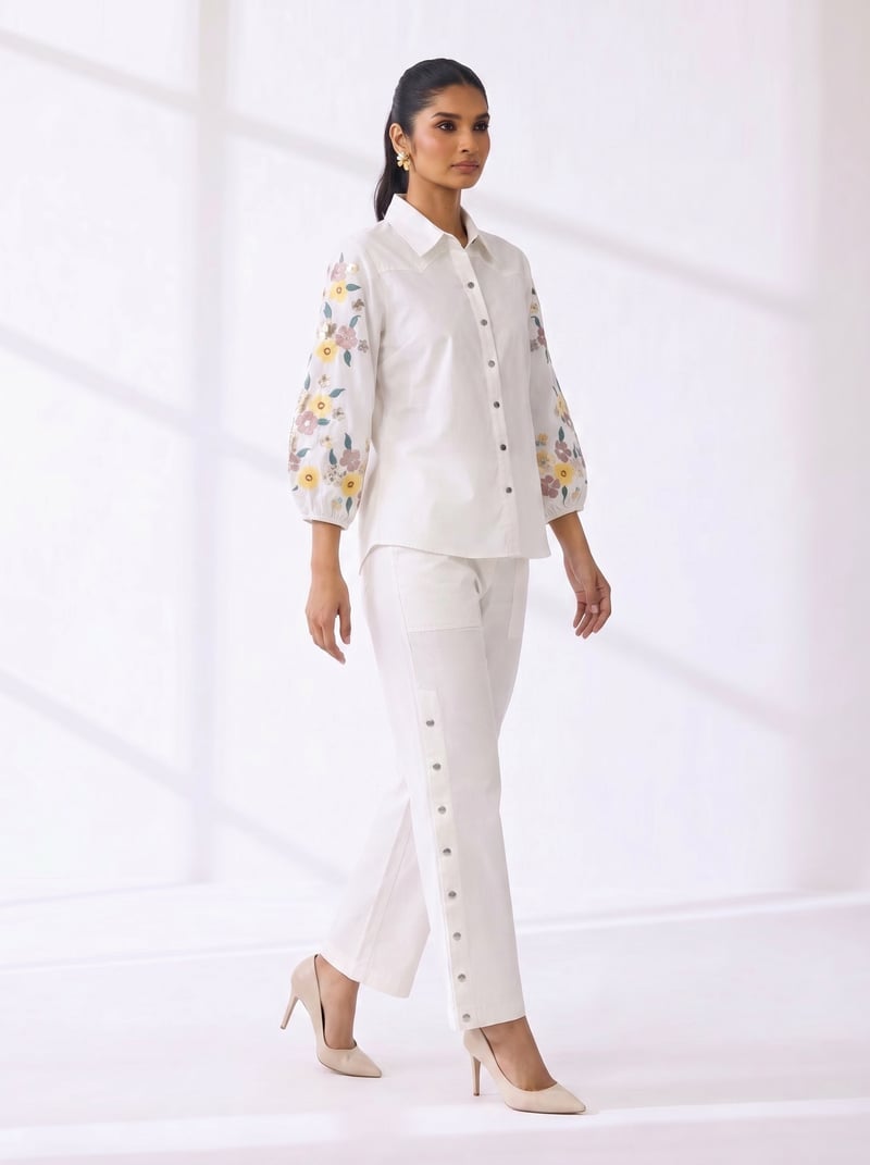White Cotton Shirt and Wide-Leg Pants Co-ord Set