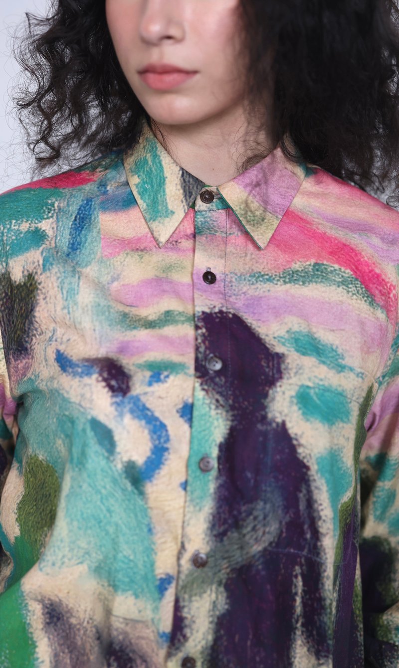 Multicolor Abstract Print Cotton Satin Relaxed-Fit Shirt