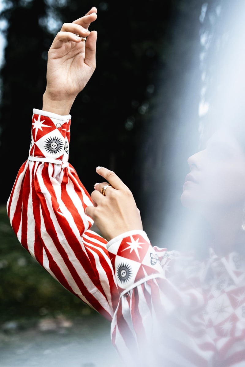 Red and White Printed Midi Shirt Dress with Belt