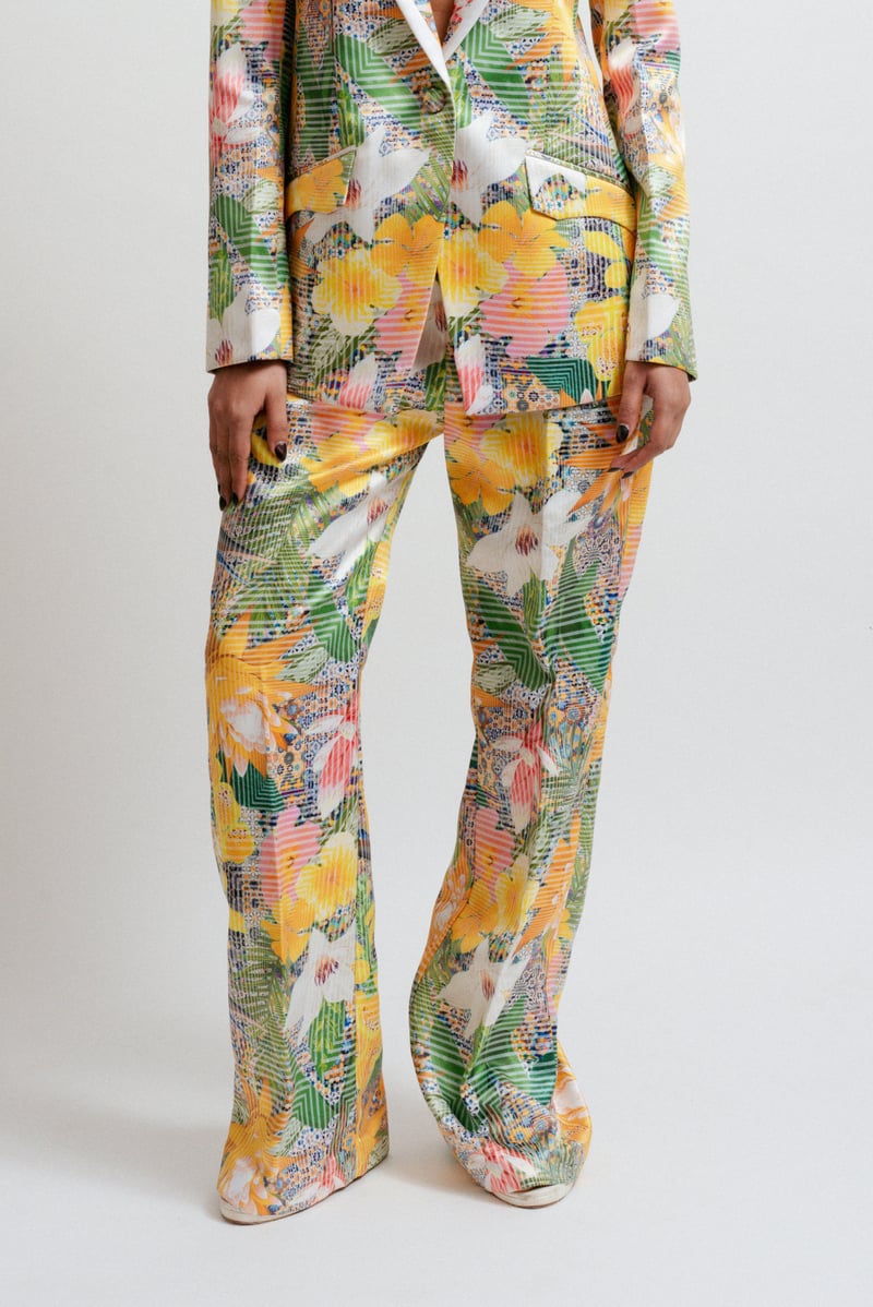 Multicolor Printed Straight-Leg Trousers