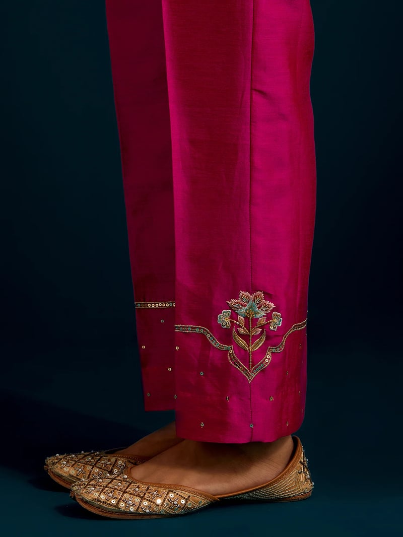 Fuchsia Notched Neck A-Line Kurta and Pant Set