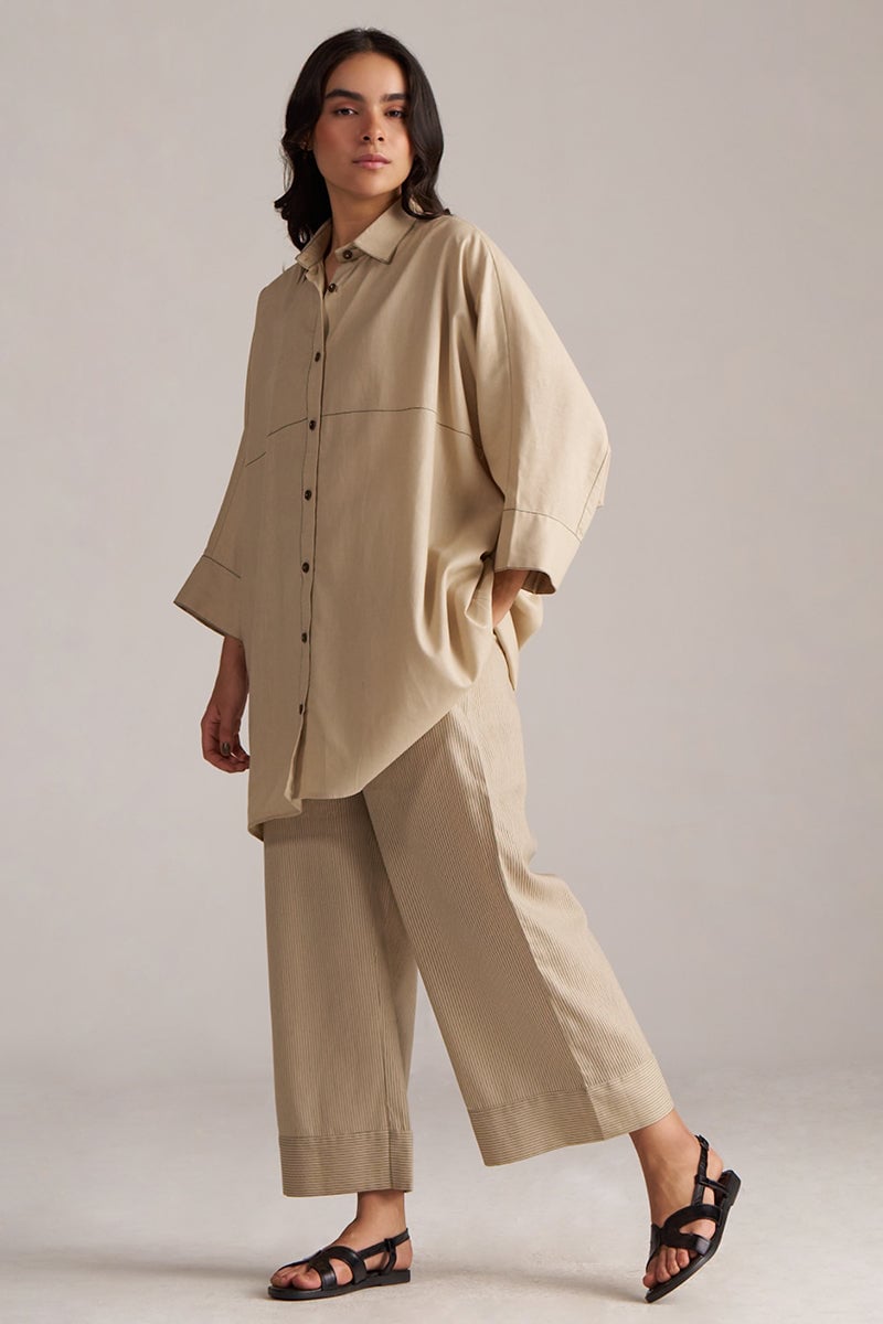 Brown Rice Oversized Shirt and Wide-Leg Pants Co-ord Set
