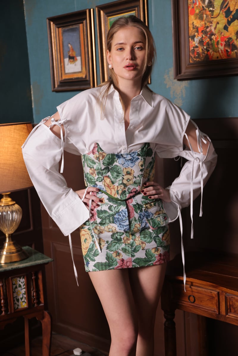 Green/White Floral Canvas Mini Skirt — LABEL MUSLIN