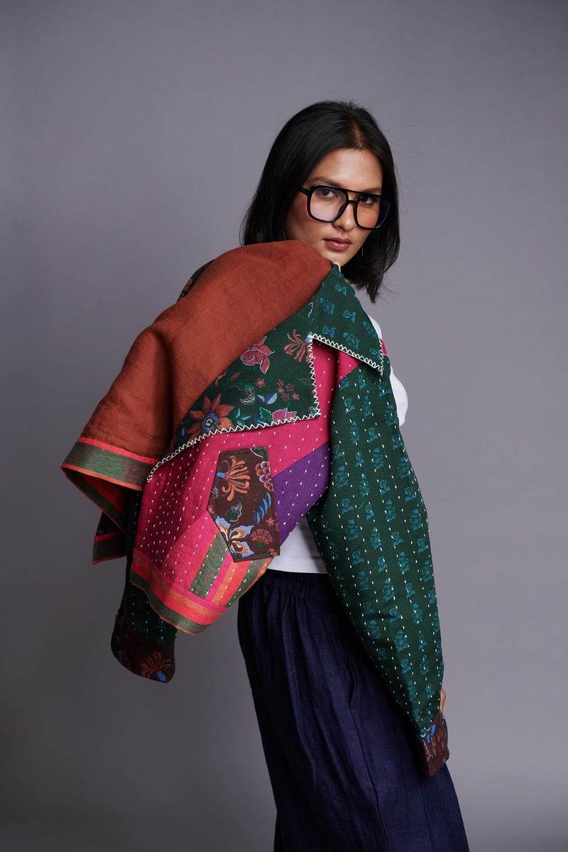 Rani Kantha Patchwork Cropped Bolero Jacket