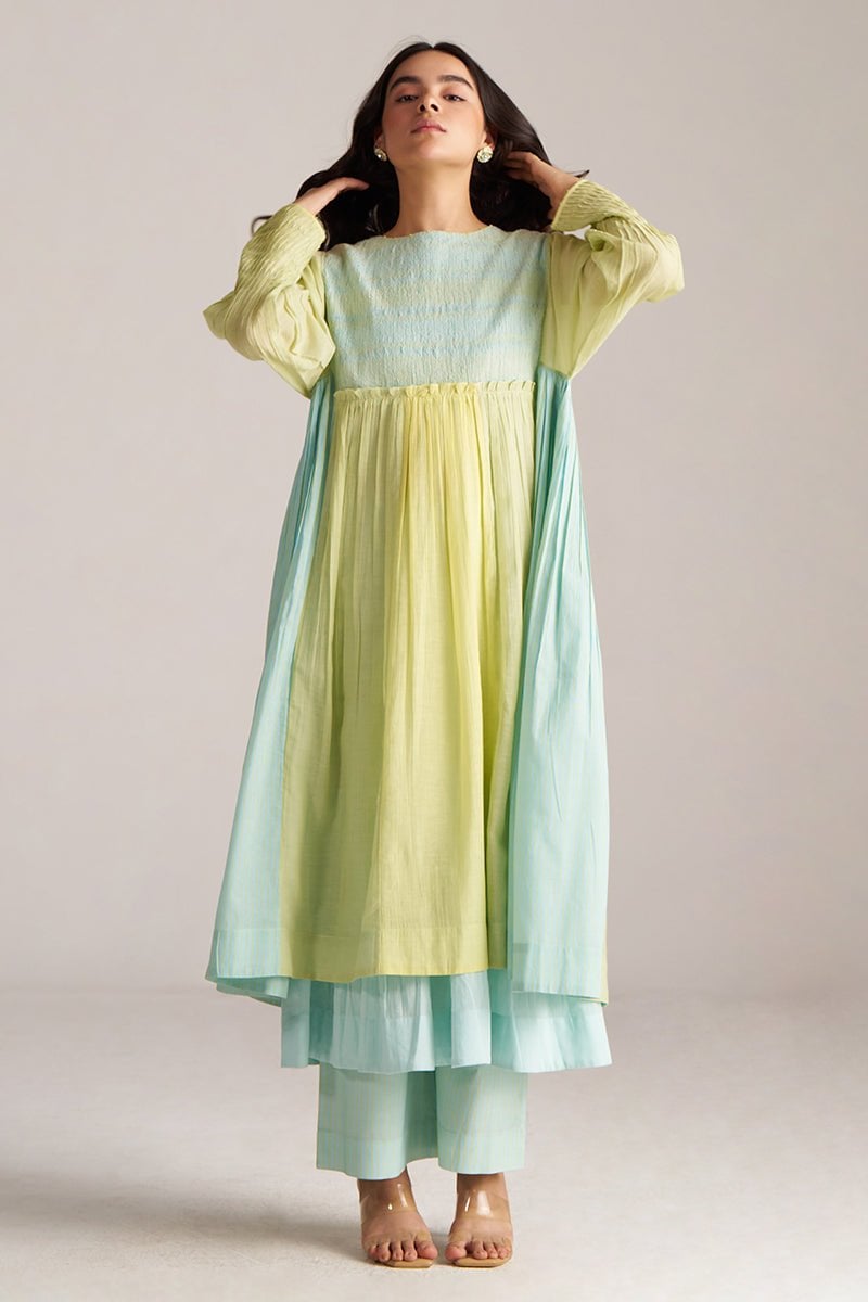 Pastel Colorblocked A-Line Top Co-ord Set with Wide-Leg Pants