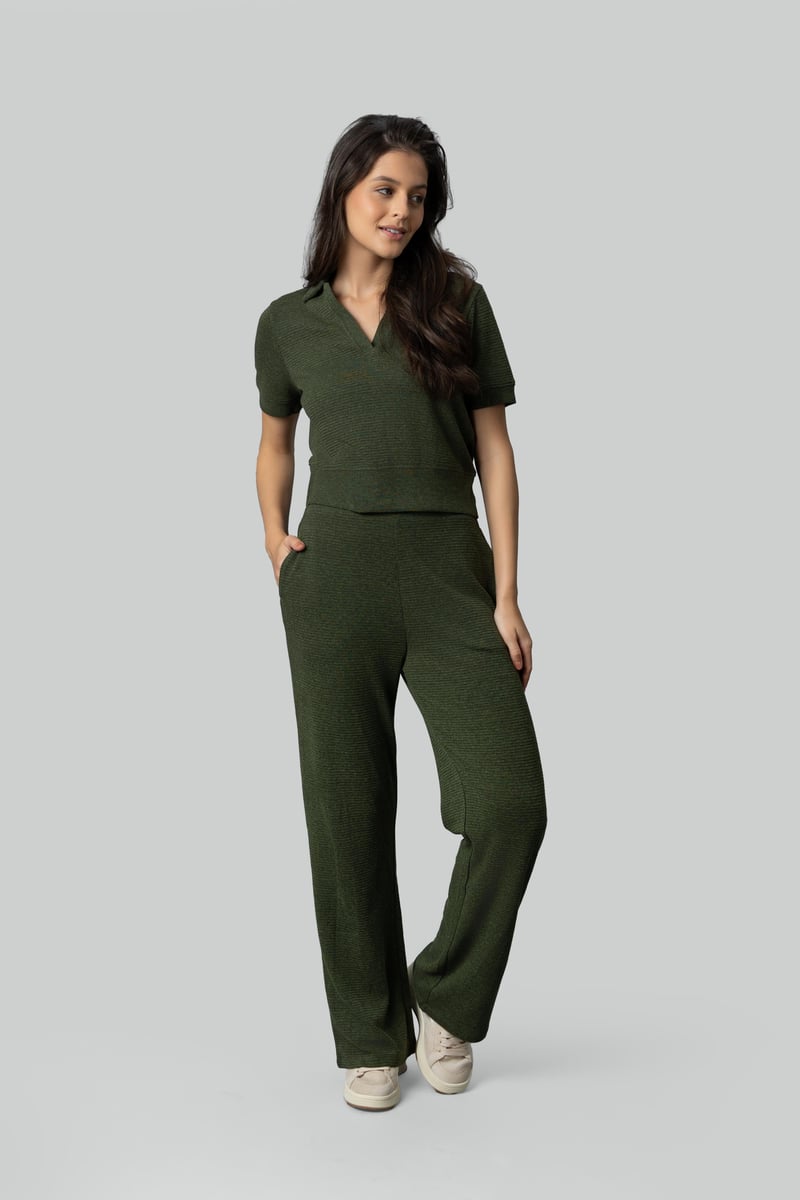 Olive Ottoman Rib Wide-Leg Lounge Pants