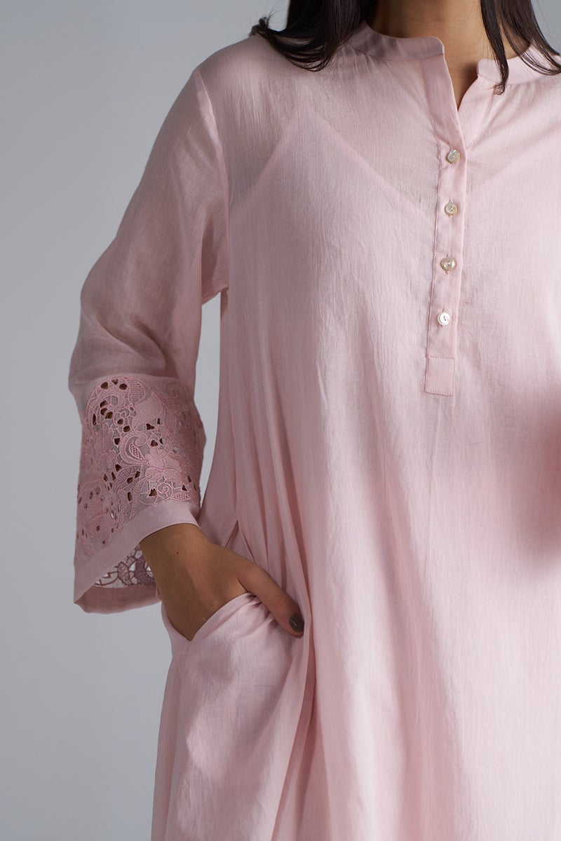 Crystal Pink Chikankari Kurta and Pants Co-ord Set