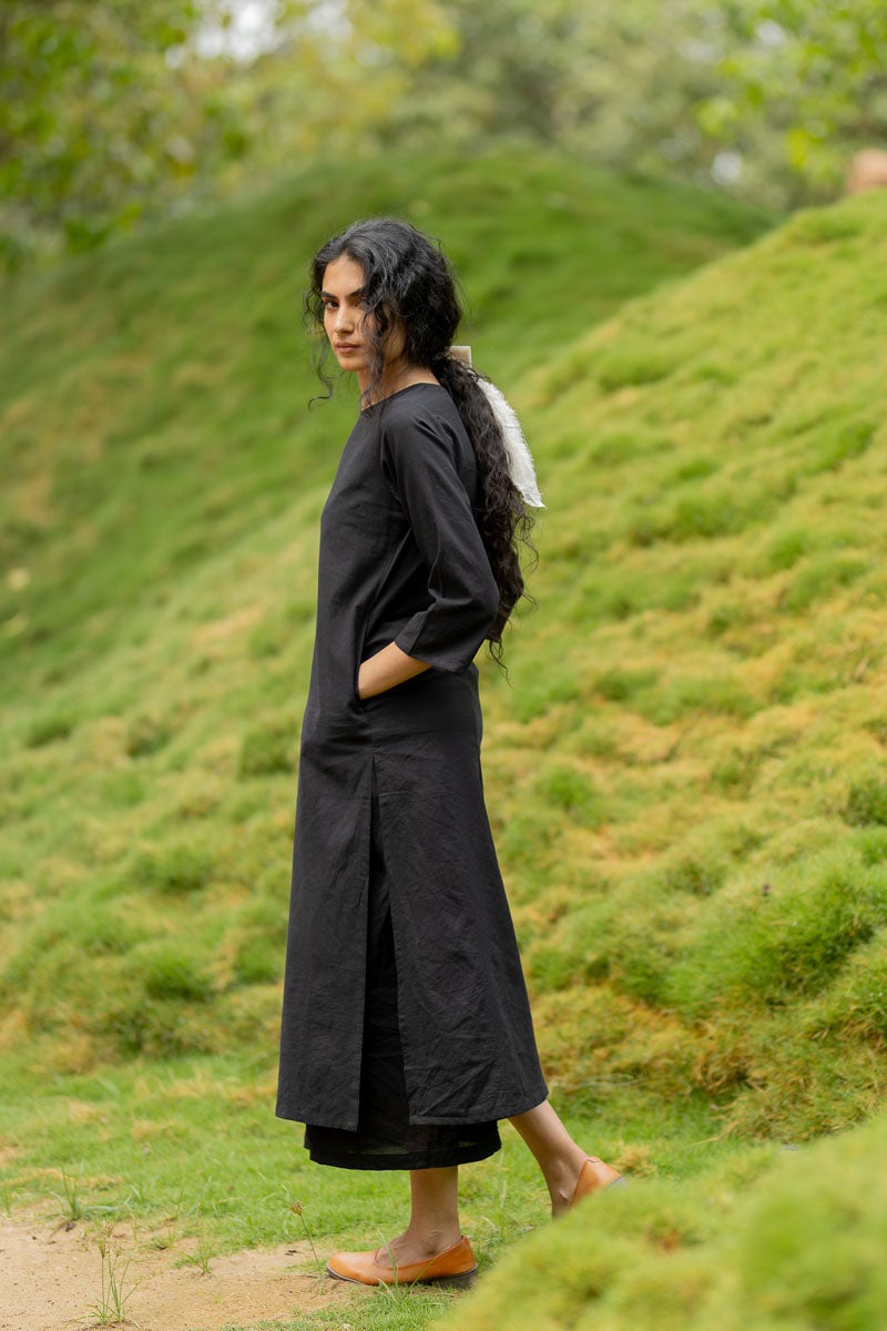Black Cotton Kurta and Culotte Co-ord Set