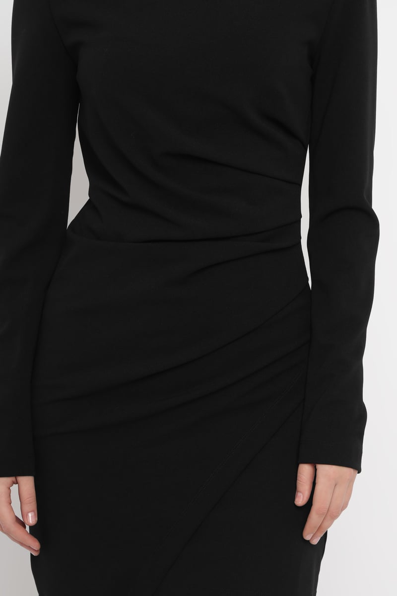 Black Bodycon Mini Dress with Draped Waist