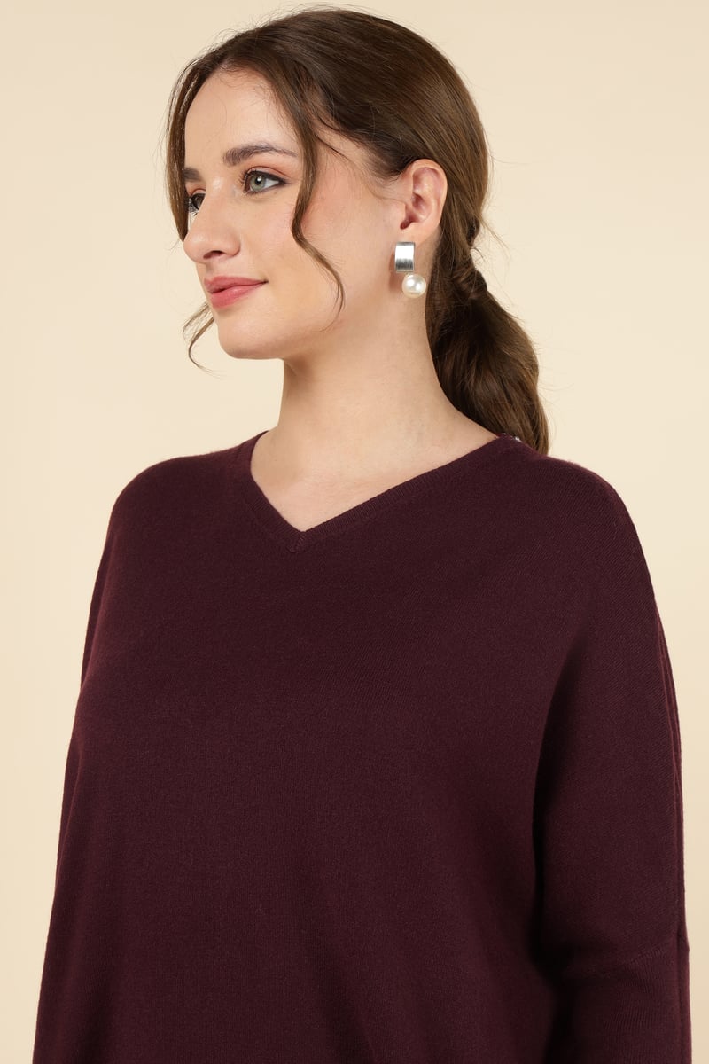 Bordo V-Neck Longline Relaxed Fit Sweater