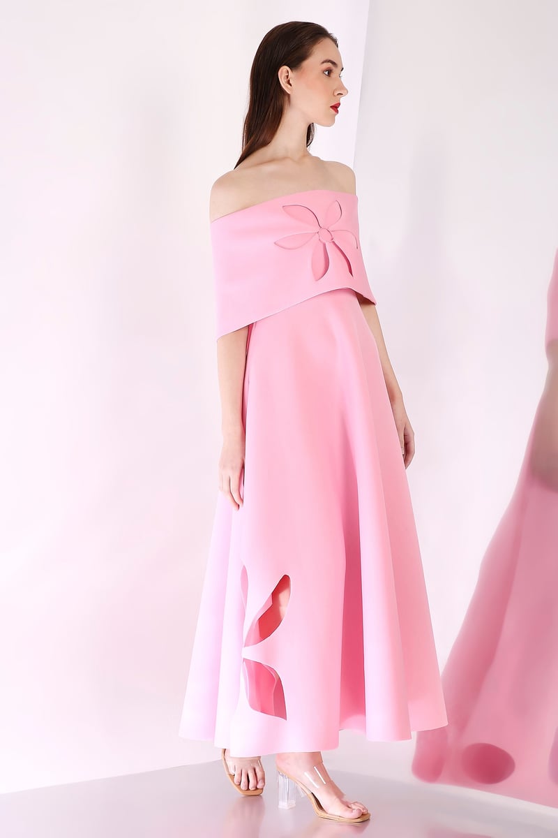 Light Pink Strapless Fit and Flare Maxi Dress with Wrap