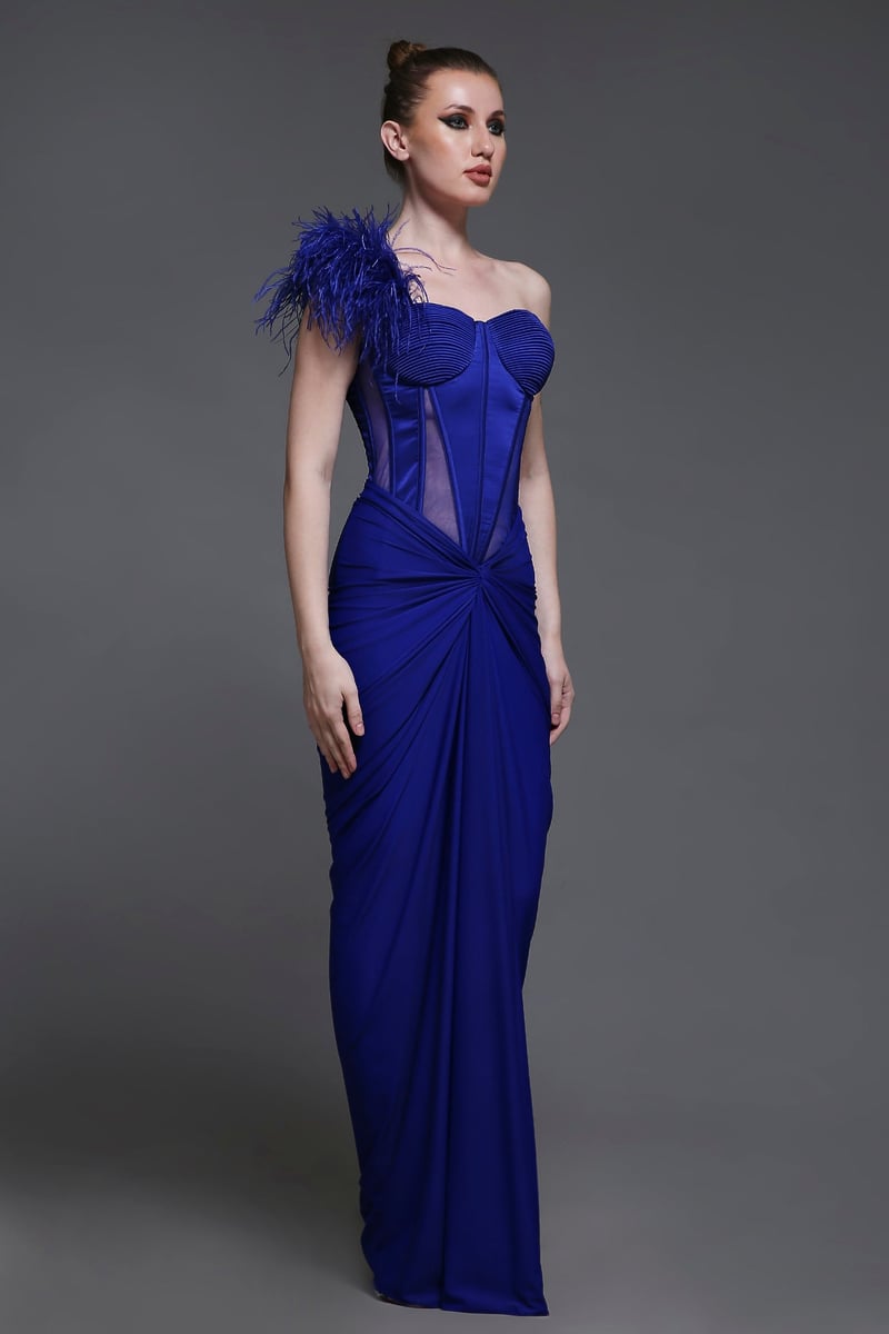 Royal Blue Corset and Draped Maxi Skirt Co-ord Set