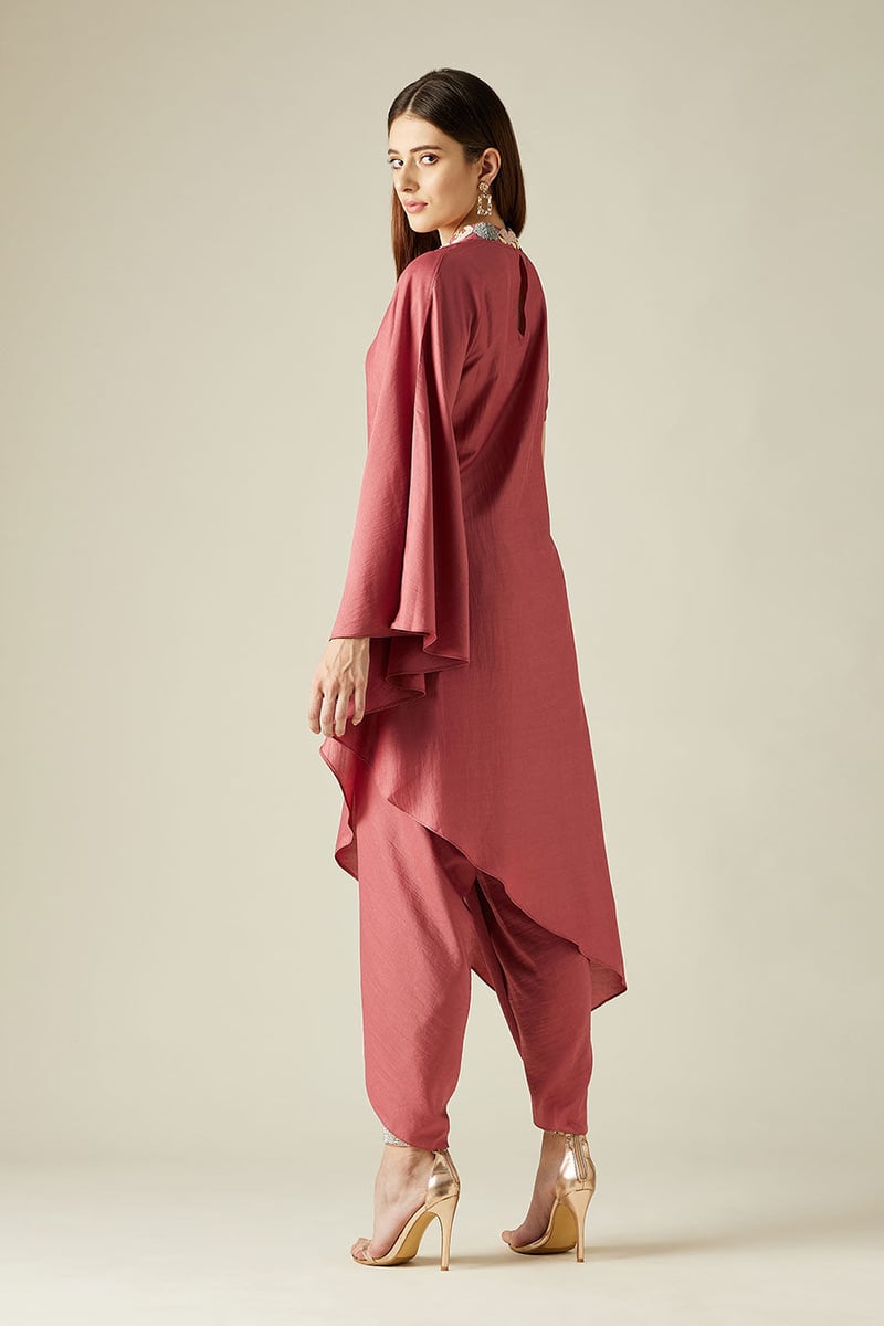 Pink Asymmetric Tunic and Dhoti Pant Co-ord Set