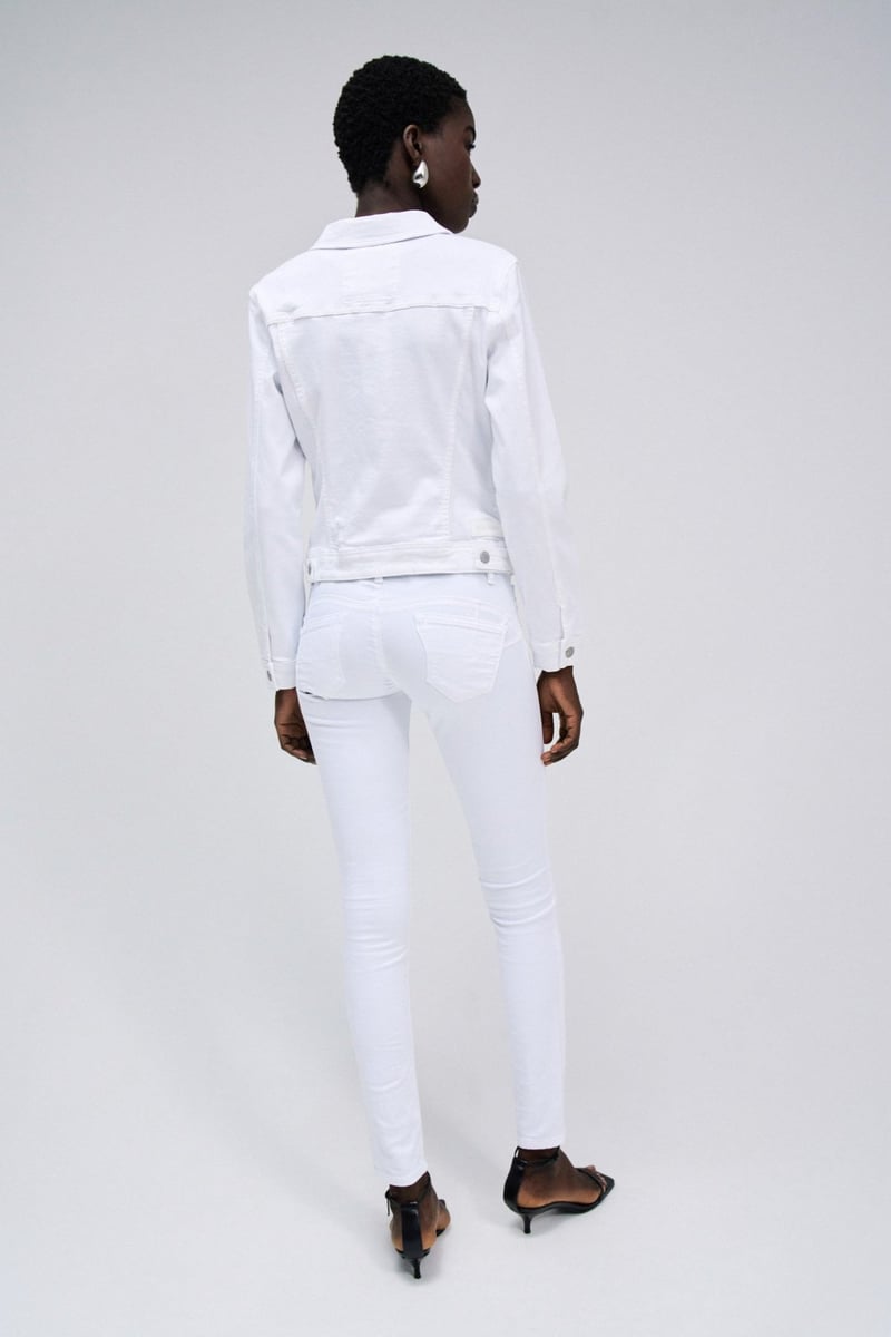 White Slim-Fit Denim Jacket with Button Front