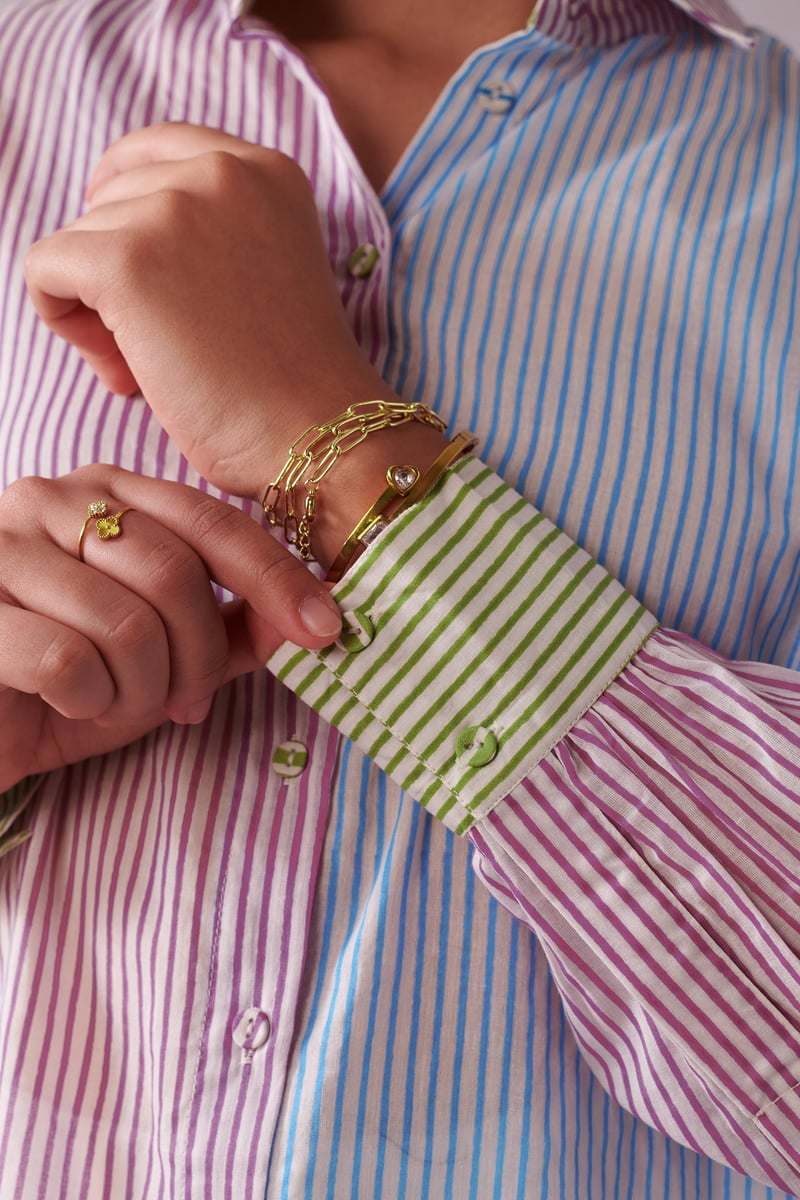 Blue/Pink Striped Panelled Cotton Shirt