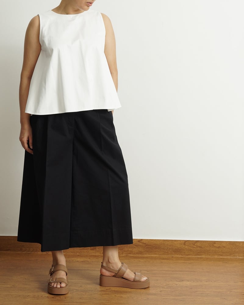 Black Cotton Tailored Wide-Leg Culottes
