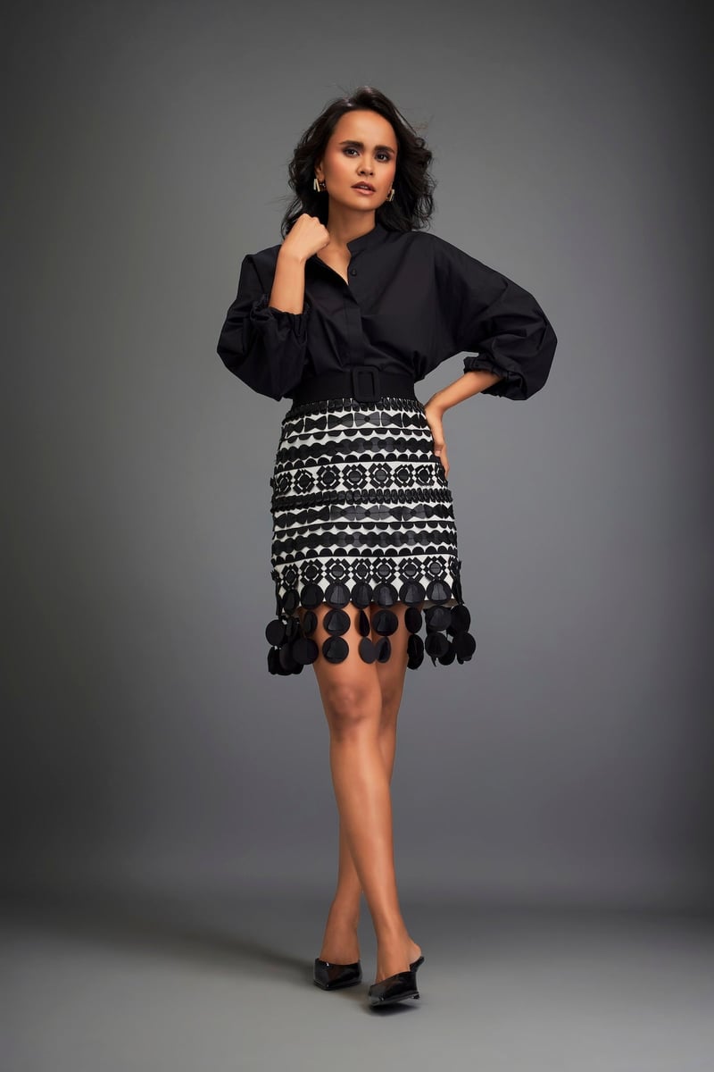 Black Oversized Mandarin Collar Shirt