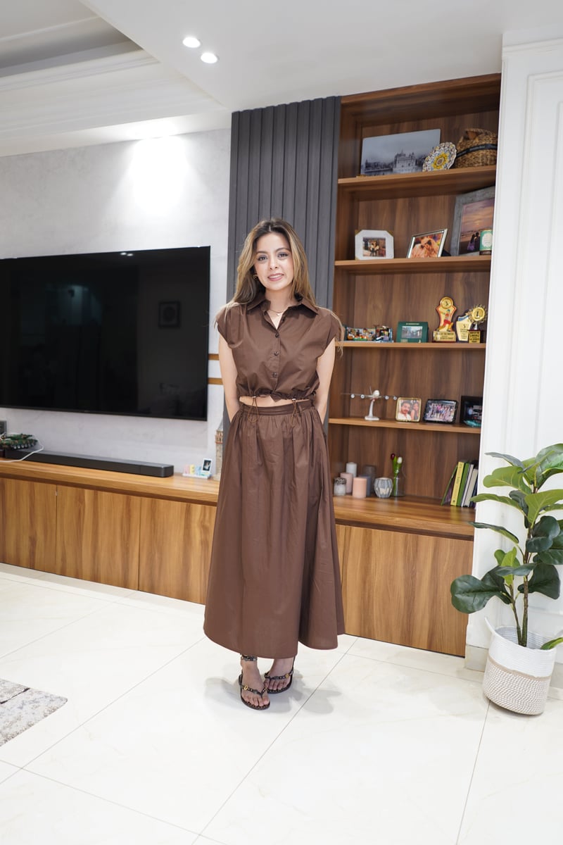 Brown Poplin Crop Shirt and Maxi Skirt Co-ord Set