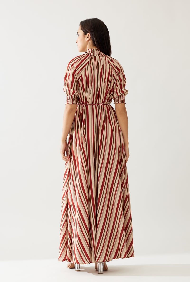 Red And Cream Stripe Long Dress